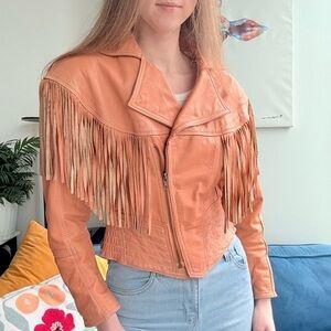 Lloyd’s Leather Orange Fringe Long Sleeve Zip Jacket M